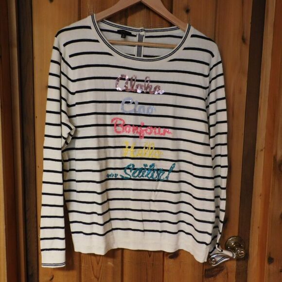 Talbots Getaway Bonjour Aloha Sweater Womens XL Sequin Embellished Button Back - Picture 1 of 8